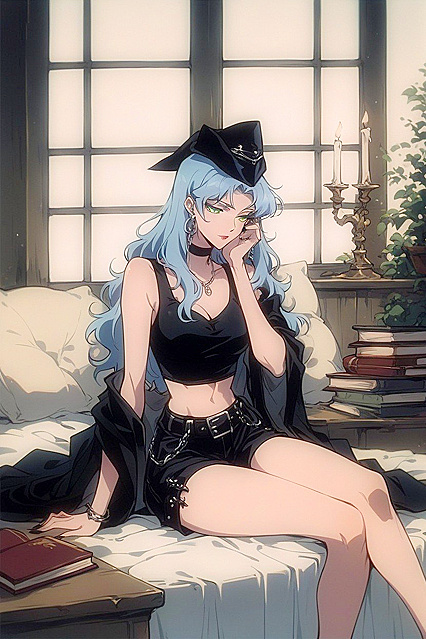 Studying Girl 18+ in Black Tank Top Sitting Cross-Legged for Erotic Hentai Fun
