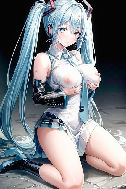 Hatsune Miku Kneels Submissively in Detailed Hentai AI Picture