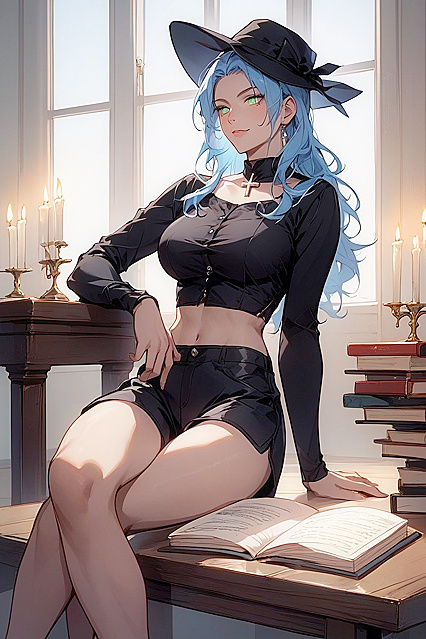 Seductive Cleavage and Soft Candlelit Ambiance in Folded Table Hentai Image