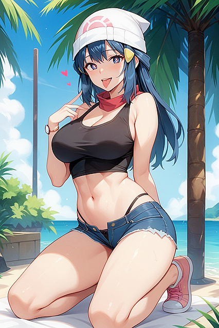 Smiling Girl 18+ in Jean Shorts Shows Off Abs in Seductive Hentai Image