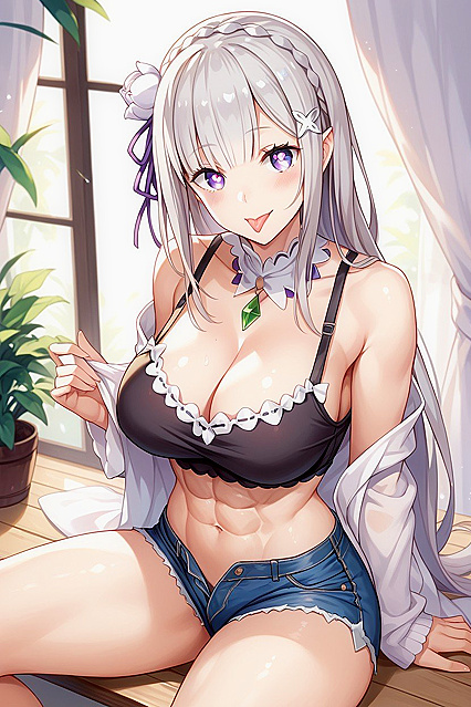 Emilia from Re –Zero Shows Off Her Abs and Tongue in Steamy Hentai Picture