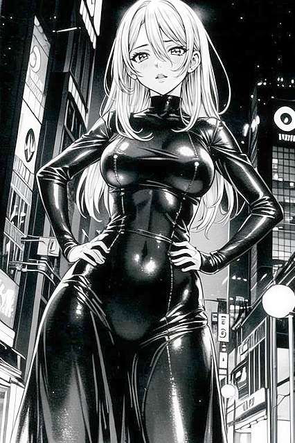 Asian Girl 18+ Poses with Hands on Hips in Busty Cityscape Hentai Image