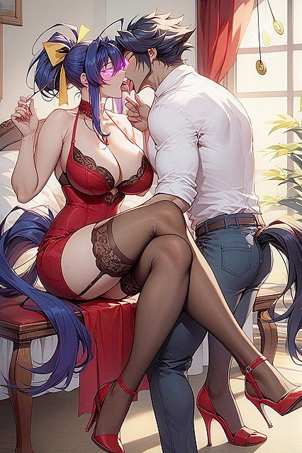 Akeno from DXD with Ponytail and Glowing Eyes in  Hentai Picture