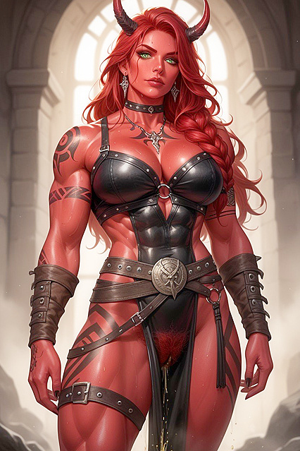Mistress with Red Hair and Detailed Face Dominates in hentai AI Porn