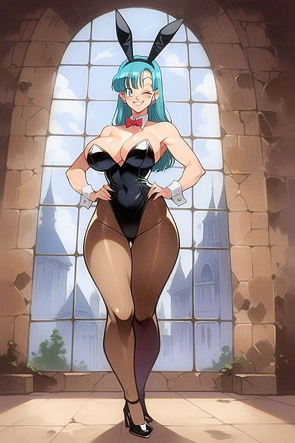 Blue-Eyed Beauty with Large Round Tits Stands for Steamy Hentai Picture