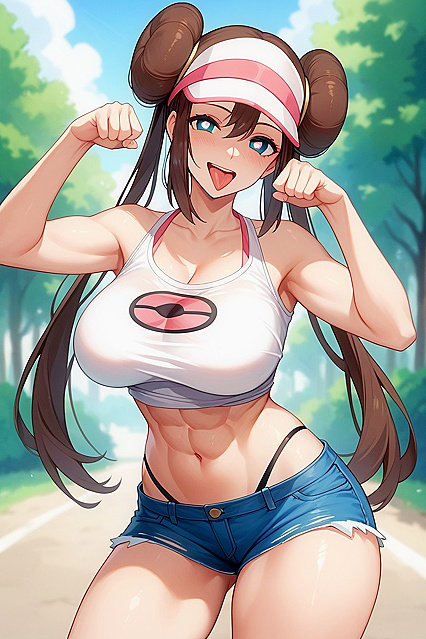Heart-Eyed Babe Shows Off Her Tongue and Ripped Abs in Seductive Hentai Image