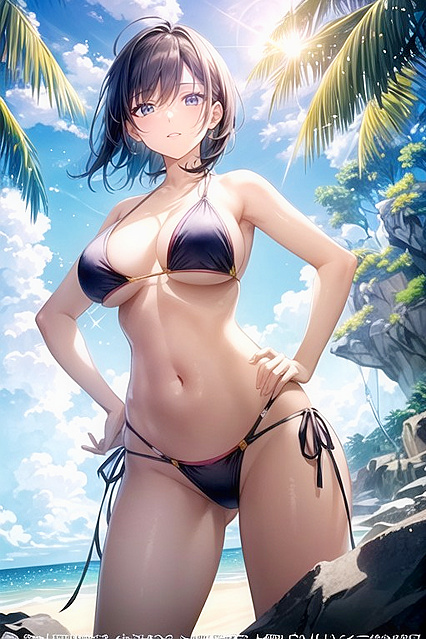 Beach Babe in Slingshot Bikini Poses Seductively for Hands-On Hentai Fun