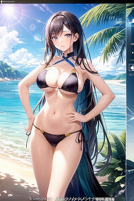 Busty Babe in Sling Bikini Shows Off Her Assets in Ultra-Detailed Hentai Picture