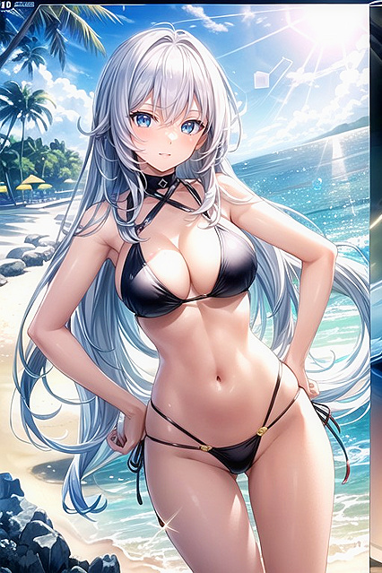 Bust Shots by the Beach Under Soft Light in Seductive Hentai Images