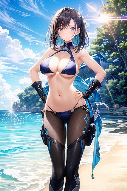 Beach Babe in Slingshot Bikini Shows Off for Hands-On Hentai Fun