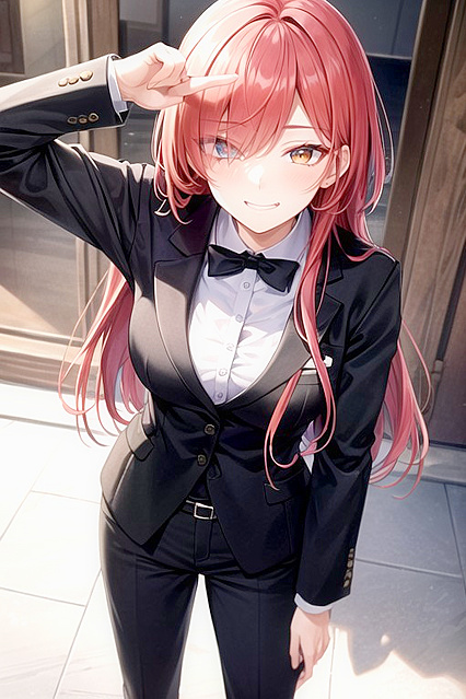 Red-Haired Beauty in Waist-Shot Top Down Hentai Picture