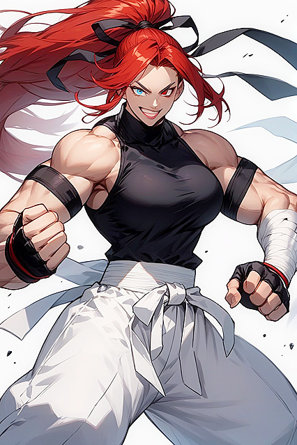 Baggy White Martial Arts Pants and Black Armbands in Seductive Hentai Picture