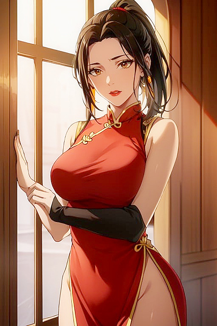 Grinning Model Wears Elegant Chinese Hanfu in Seductive Hentai Images