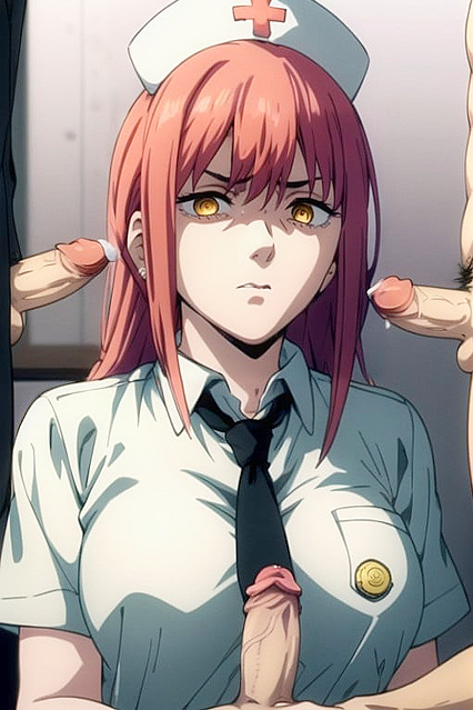 Makima from Chainsaw Man into a Disgusting GangBang Hentai Image