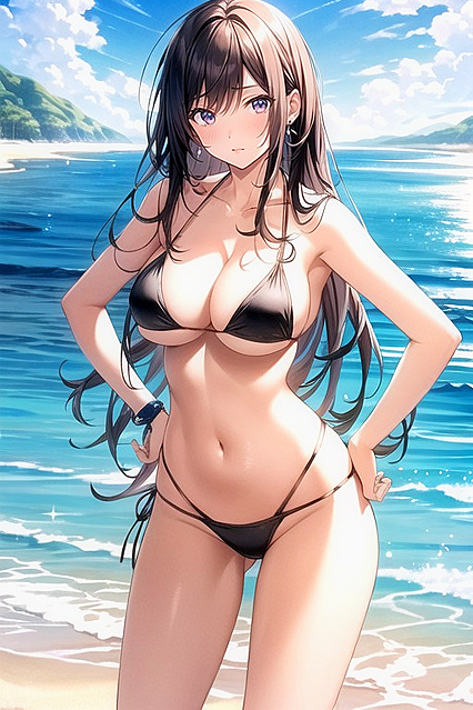 Soft Light Seduction – Hands on Hips in a Slingshot Bikini Hentai Image