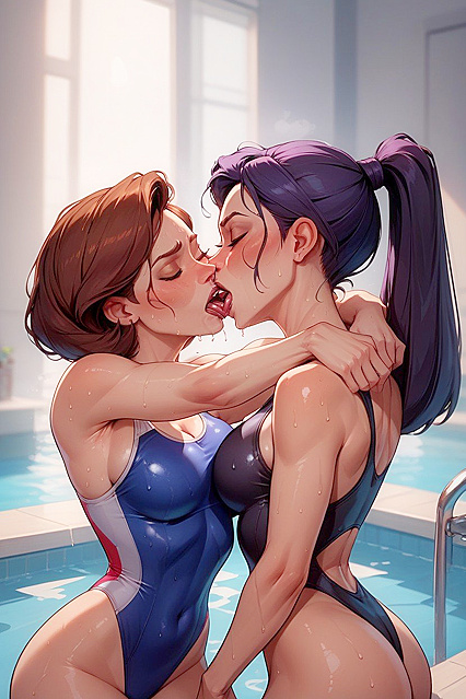 Two People Kissing Passionately in Swimsuits in Steamy Hentai Images