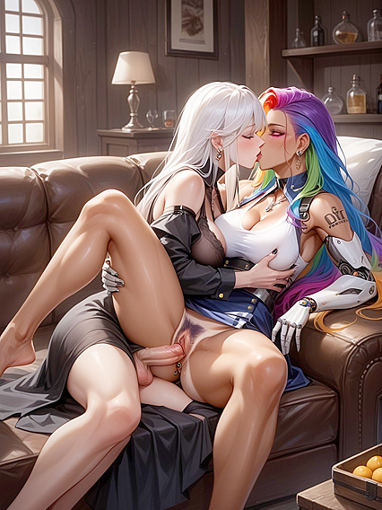 Bulging Dick and Hairy Pussies in steamy Hentai Picture