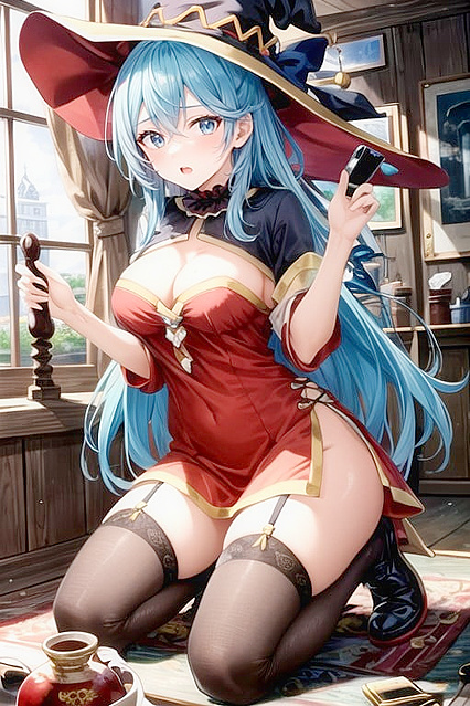 Megumin in Her Red Dress and Full Bodysuit for Scorching Hentai Picture