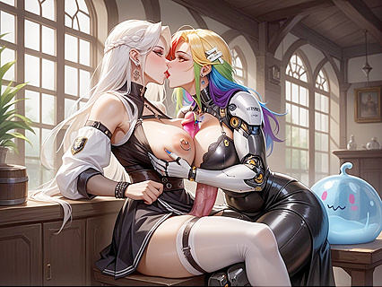Girl 18+ with Naval Outfit and Multicolored Hair Enjoys  hentai Pleasure