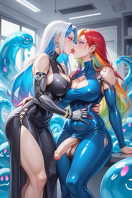 Kissing and Cuddling Futanari in Sensual Hentai Images