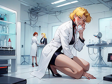 Professor Ritsuko Akagi's Blond Hair and Brown Eyes in Erotic Neon Genesis Evangelion Hentai