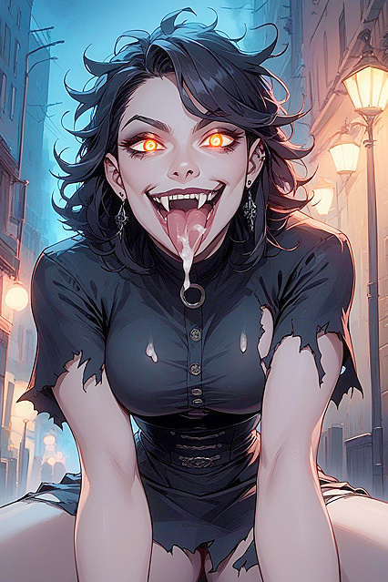 Crazy Smile as She Leans Forward to Lick You in This Hentai AI Porn