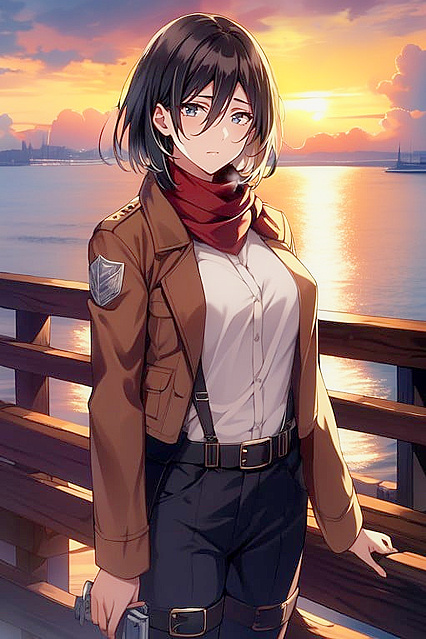 Muscular Man Stands on Pier at Sunset Amidst Cloudy Skies in Erotic Hentai Picture