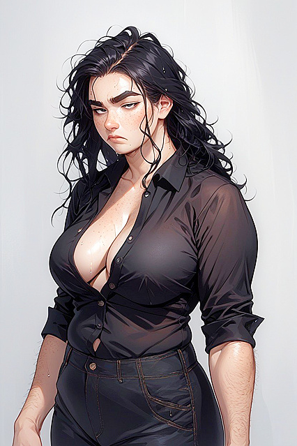 18-Year-Old Hairy Babe with Long Messy Black Hair in Hentai Picture