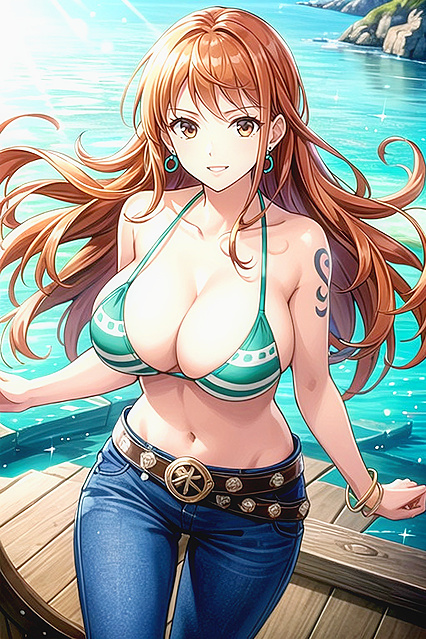 Huge-Assed Babe in Tight Bodysuit Squeezes Her Massive Tits in Hentai Picture