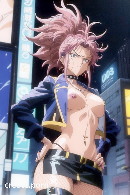 Multi-Colored Haired Chick with Stud Earrings Goes Shirtless in Steamy Hentai Picture