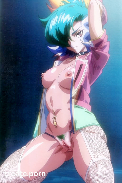 Miniskirt and No Panties with Fishnet Stockings Hentai Picture