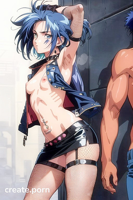 Pubic Hair and Fishnet Stockings in No-Shirt Hentai Picture