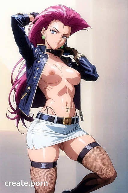 Navy Pierced Babe in Open Leather Jacket Drips Wetness in Hentai AI Porn