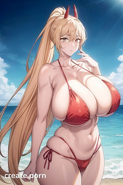 Bikini-clad Beauty with Ponytail Shows Off Thighs in Steamy Hentai Image