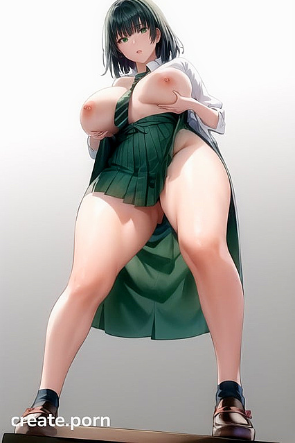 Grabs Her Boobs Standing Up for Steamy Bottom-Up Hentai Picture