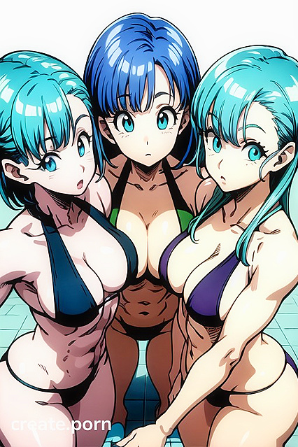 Bulma Surrounded by Muscular Men in steamy Dragon Ball Z Harem Images