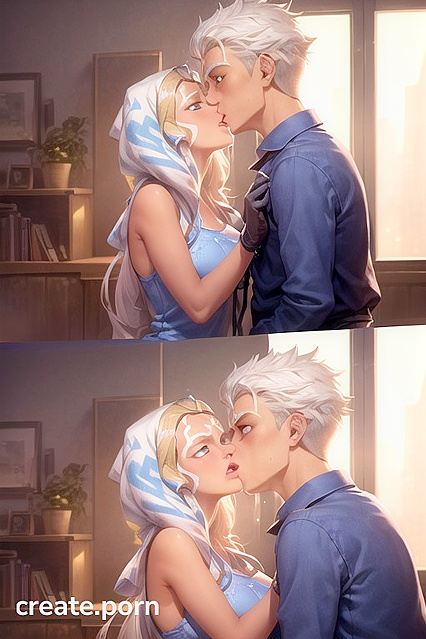 Shocked Blue-Eyed Couple Lock Lips in  Hentai Kissing Image