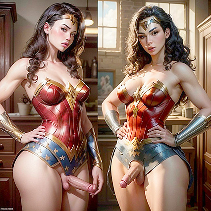 Wonder Woman Shows Off Her Large Breasts with Hands on Hips in Hot Hentai Picture