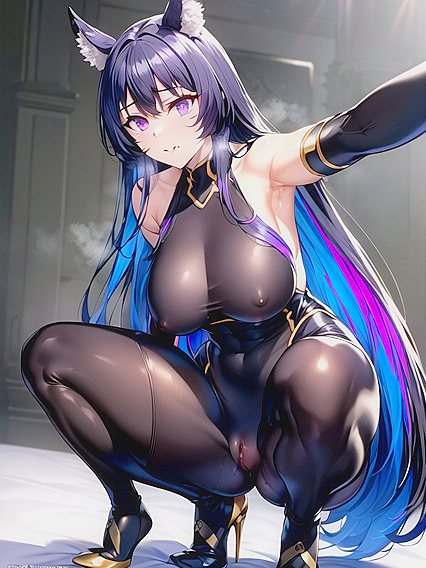 Delta from Eminence in Shadows Squats Front-View for Explicit Hentai Pleasure