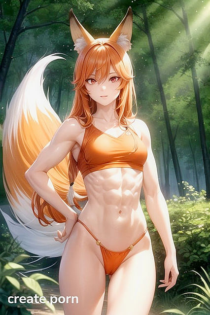 FOX Girl 18+ with Tail and Ears Exploring Wild Forest Fantasies in Hentai AI Picture