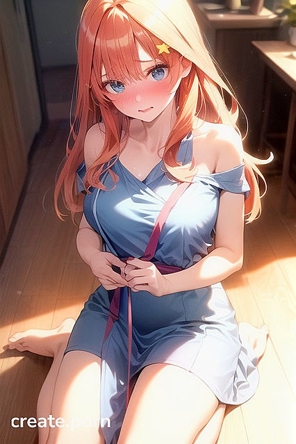 Itsuki Nakano from Gotoubun no Hanayome Seductively Wears Tunic in Warm Anime Hentai Image