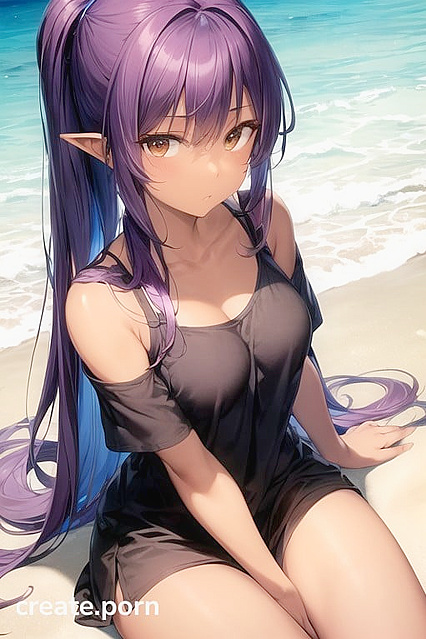 Dark-Skinned Demon Girl 18+ with Brown Eyes Enjoying Beach Sex in Long-Length Hentai