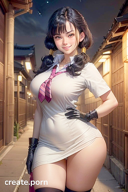 Videl from Dragon Ball Z Seduces in Large Breasts and Thigh-High Socks Hentai Picture