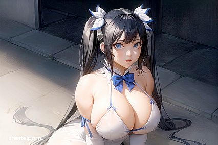 Hestia from DanMachi Gets Wild with Massive Breasts in Squatting Hentai Picture