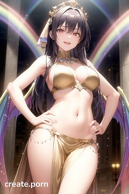 Belly Dancer Flies High with Rainbow Wings in European City Hentai Image
