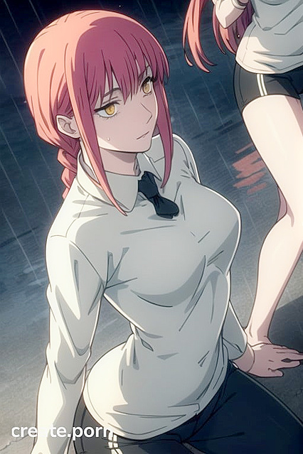 Makima from Chainsaw Man Seduces in Office Shirt During Yoga Hentai Ai Hentai Image