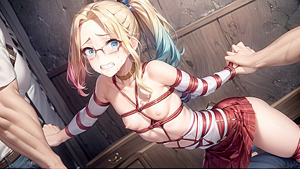 Skinny Girl 18+ with Glasses Choked and Pleasured in Hentai AIPorn