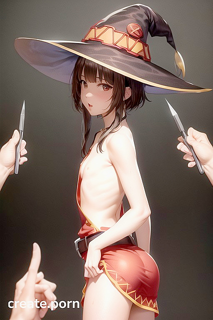 Skinny Girl 18+ Bound with Arms Behind Her in Crowded Hentai Image