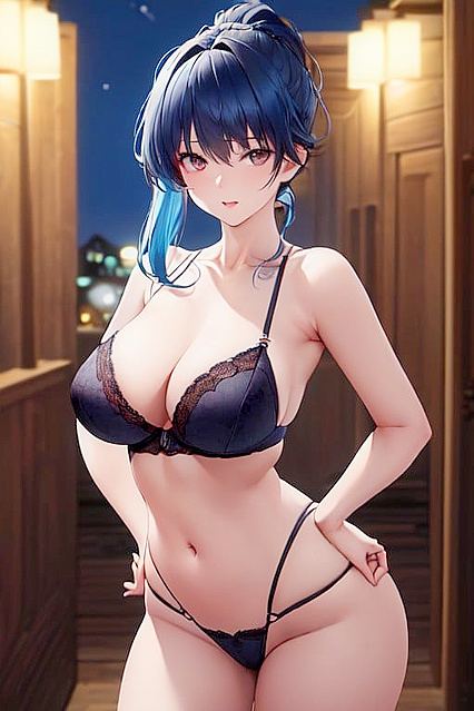 Blue-Haired Beauty Shows Off Her massive Ass in Hands-On Hentai Picture