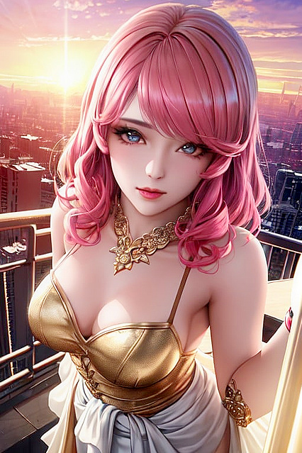 Waist-Up Sunset Pleasure in Top View Hentai Picture